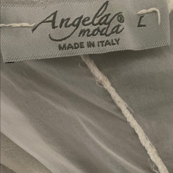 Angela Moda Women’s Off White Eyelet Floral Sheer Short Sleeve Blouse Size Large - Picture 6 of 8